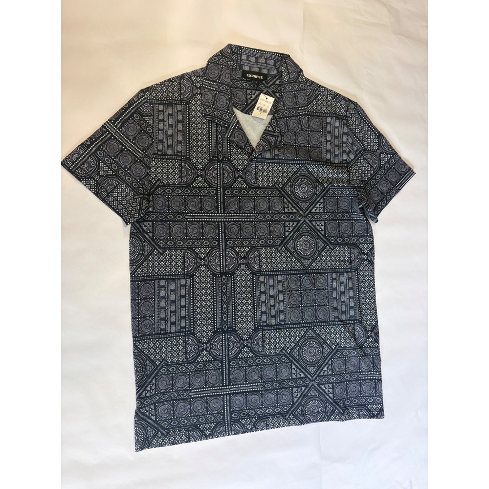 NEW Express Mens Polo Medium Navy / Dark Blue with Pattern